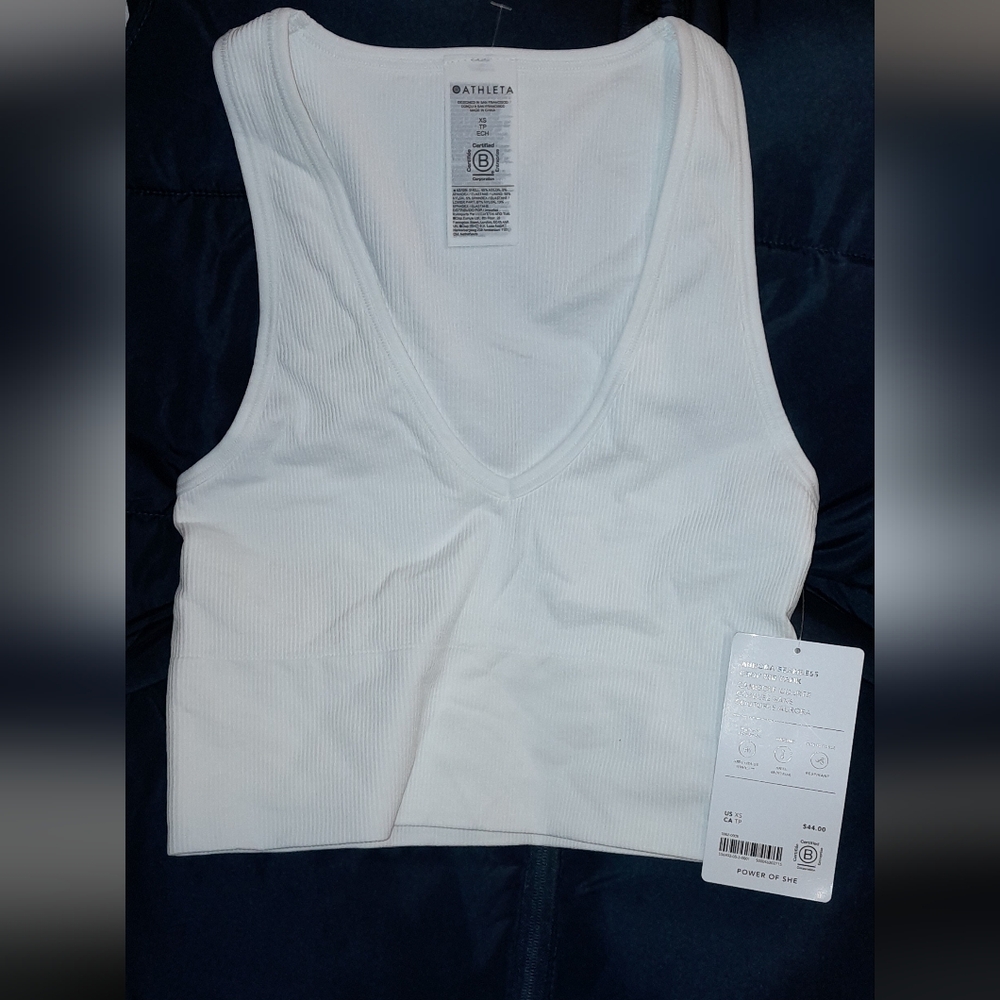 Athleta White V-Neck Ribbed Tank